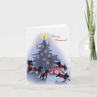 Cartão De Festividades Vintage Christmas Card, Scottie Dogs
