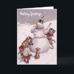 Cartão De Festividades Vintage Christmas Card, Snowman & Cats<br><div class="desc">An antique Christmas Card featuring some cats building a snowman, having a great time. Image is from artist Arthur Thiele, whose late 1800s works are famous for depicting anthropomorphic animals - cats in particular - in funny, human-like scenes. Front of card says "Holiday Greetings" - this can be kept as...</div>