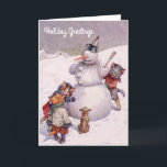 Cartão De Festividades Vintage Christmas Card, Snowman & Cats<br><div class="desc">An antique Christmas Card featuring some cats building a snowman, having a great time. Image is from artist Arthur Thiele, whose late 1800s works are famous for depicting anthropomorphic animals - cats in particular - in funny, human-like scenes. Front of card says "Holiday Greetings" - this can be kept as...</div>