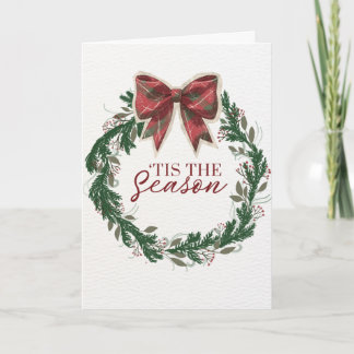 Cartão De Festividades Vintage, Christmas Card with Plaid Bow
