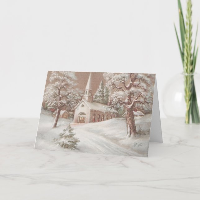 Cartão De Festividades Vintage Christmas Church (Frente)