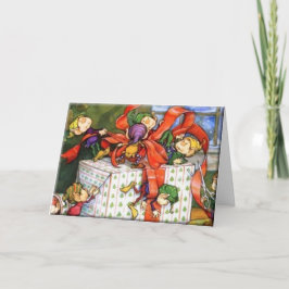 Cartão De Festividades Vintage Christmas Elves Gift Wrapping