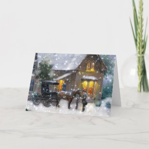 Cartão De Festividades Vintage Christmas Horse Carriage Winter Scene