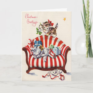 Cartão De Festividades Vintage Christmas Kittens