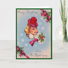 Cartão De Festividades Vintage Christmas Lady Custom Name Blank Inside