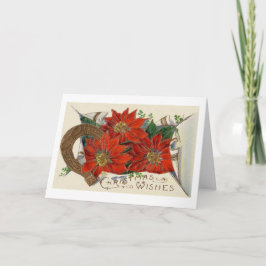 Cartão De Festividades Vintage Christmas Poinsettia and Horse Shoe