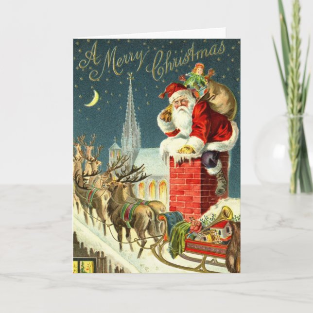 Cartão De Festividades Vintage Christmas Santa Card (Frente)