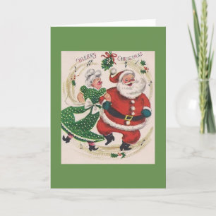 Cartão De Festividades Vintage Christmas - Santa & Mrs. Claus Dancing,