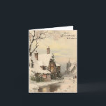 Cartão De Festividades Vintage Christmas Snowy Village Greeting Card<br><div class="desc">Vintage designs from Granny's Greeting Cards. A snowy Christmas village with two children walking to church.</div>