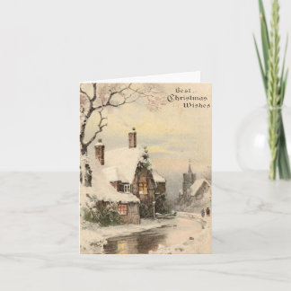 Cartão De Festividades Vintage Christmas Snowy Village Greeting Card