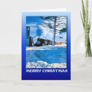 Cartão De Festividades Vintage Christmas, Train through the snow