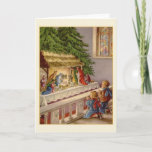 Cartão De Festividades Vintage Church Nativity Greeting Card<br><div class="desc">Retro / Vintage Christmas greeting card.  Two adorable children kneeling and praying in front of the creche in church!</div>