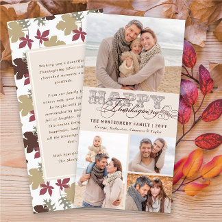 Cartão De Festividades Vintage Classic Scrolls Happy Graças, Ação de Graç