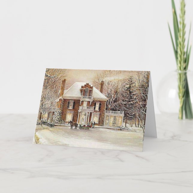 Cartão De Festividades Vintage Colonial Natal (Frente)