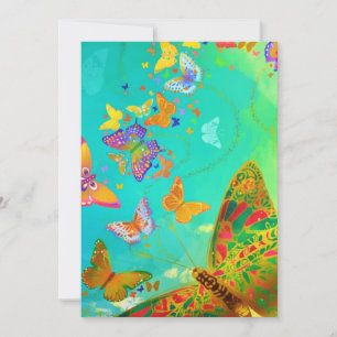 Cartão De Festividades Vintage Colorida Borboleta Dourada Glitter Waterco