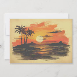 Cartão De Festividades Vintage Colorida Sunset Sunrise Ocean Islands View