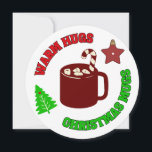 Cartão De Festividades Vintage Colors Warm Hugs and Christmas Mugs<br><div class="desc">Cartão de Natal com cores verdes e burgundy retro vintage com uma xícara de cacau quente com cana doce,  ornamentos de estrelas e árvore de Natal personalizada com nome e mensagem.</div>