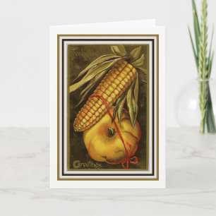 Cartão De Festividades Vintage Corn and Pumpkin Thanksgiving Greeting