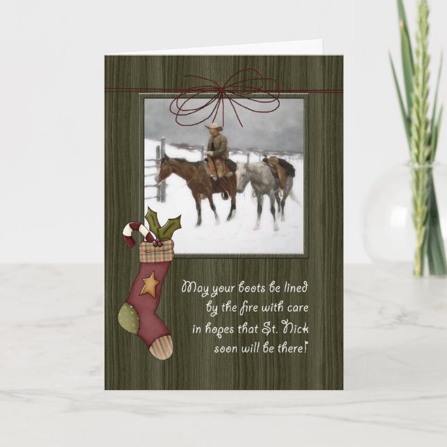 Cartão De Festividades Vintage Cowboy Christmas Barnwood (Frente)