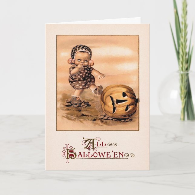 Cartão De Festividades Vintage Creepy Kid Halloween Card (Frente)