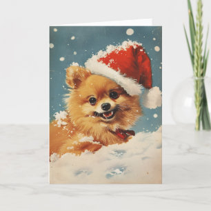 Cartão De Festividades Vintage da Pomerânia personalizada no Natal