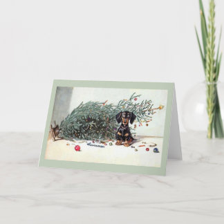 Cartão De Festividades Vintage Dachshund Toppled Christmas Tree Card