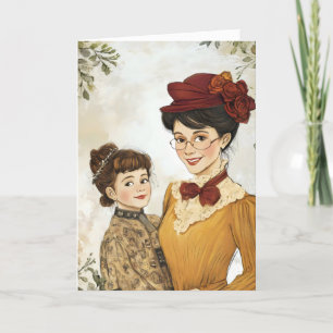 Cartão De Festividades Vintage Damas Mulher Rapariga