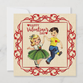 Cartão De Festividades Vintage Day First Love Boy and Girl