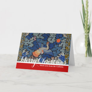 Cartão De Festividades Vintage de bordado chinês azul-pássaro