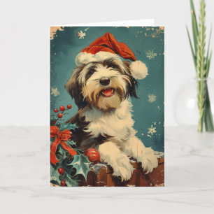 Cartão De Festividades Vintage de Collie personalizado no Natal