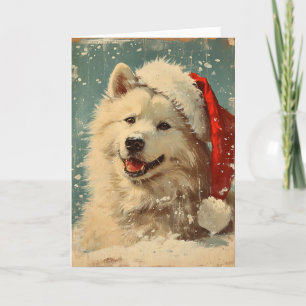 Cartão De Festividades Vintage de natal samoyed personalizado