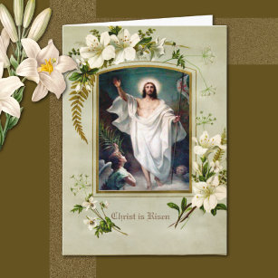 Cartão De Festividades Vintage de ressurreição de Páscoas religiosa catól