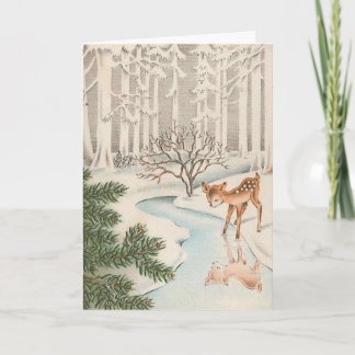 Cartão De Festividades Vintage Deer in the Snow