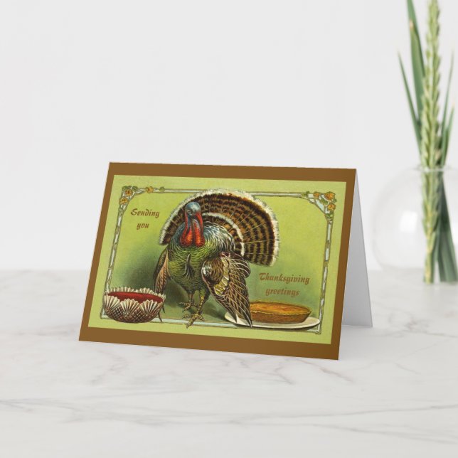 Cartão De Festividades Vintage Design Thanksgiving Greetings (Frente)