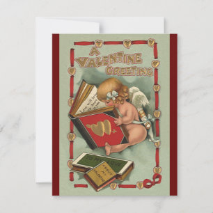 Cartão De Festividades Vintage Dia de os namorados Angel, Cupid Reading B