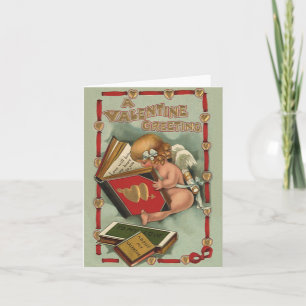 Cartão De Festividades Vintage Dia de os namorados Angel, Cupid Reading B