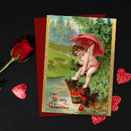 Cartão De Festividades Vintage Dia de os namorados Cherubs Red Hearts