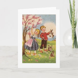 Cartão De Festividades Vintage Dutch Children and Bunnies Easter Card