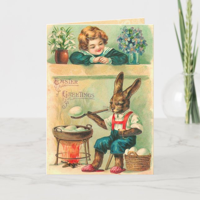 Cartão De Festividades Vintage Easter Bunny Card (Frente)