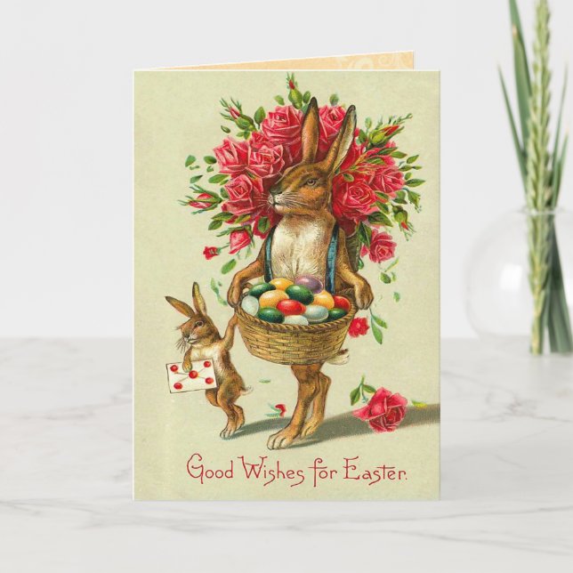 Cartão De Festividades Vintage Easter Bunny Card (Frente)