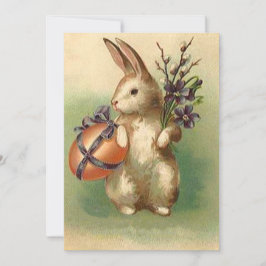 Cartão De Festividades Vintage Easter Bunny Easter Egg Flowers