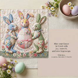 Cartão De Festividades Vintage Easter Bunny Quilt Style Family Wishes