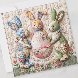Cartão De Festividades Vintage Easter Bunny Quilt Style Print Pattern