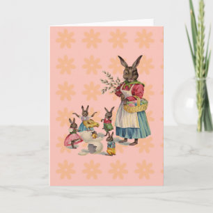 Cartão De Festividades Vintage Easter Bunny with Spring Flowers