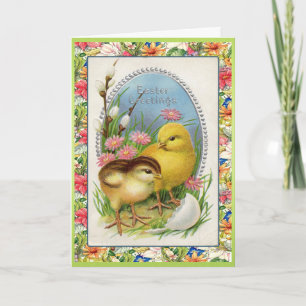 Cartão De Festividades Vintage Easter Chicks Victorian Floral