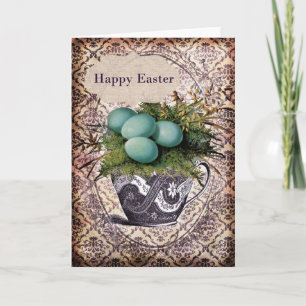 Cartão De Festividades Vintage Easter Eggs in Teacup