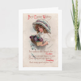 Cartão De Festividades Vintage Easter Girl in Bonnet Greeting Card