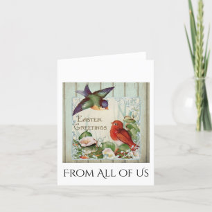 Cartão De Festividades Vintage Easter Greetings Birds Nest Rustic Fence