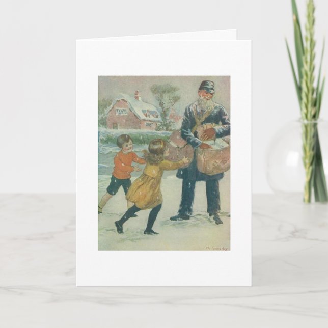 Cartão De Festividades Vintage - Entrega Especial de Natal, (Frente)