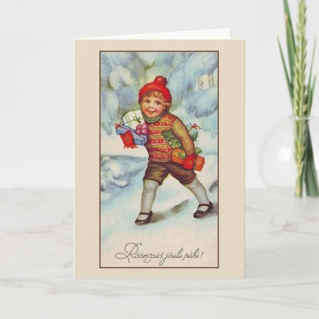 Cartão De Festividades Vintage Estonian Christmas Greeting Card (Frente)